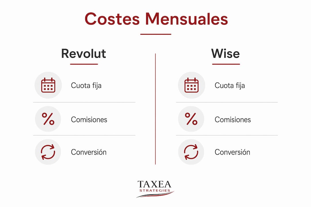 Comparativa visual de los gastos mensuales en Revolut y Wise