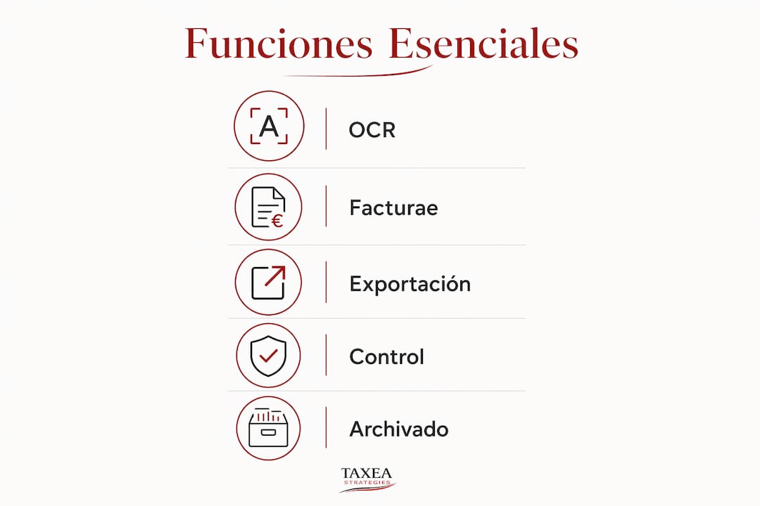Infografía sobre las principales funcionalidades de un software para la gestión de documentos